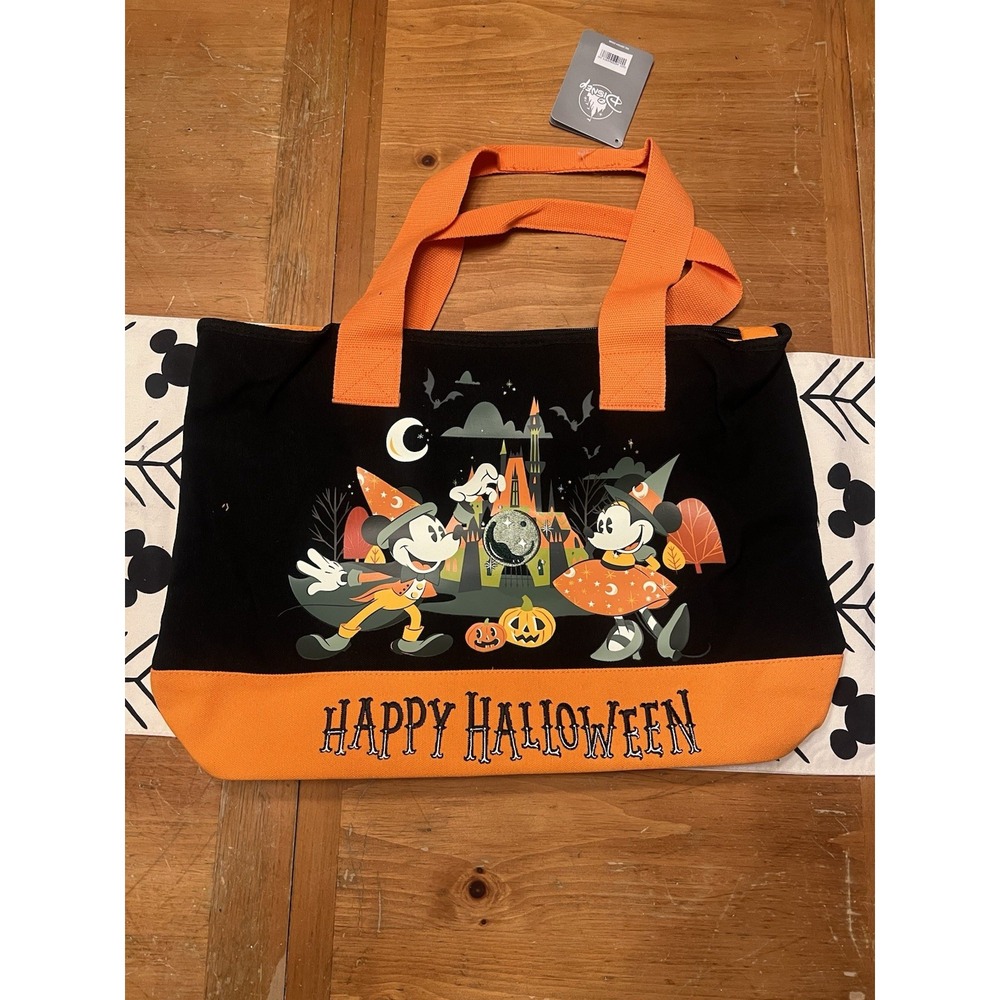 Disney Parks Happy Halloween Canvas Tote Mickey Minnie Trick Or Treat Bag NWT